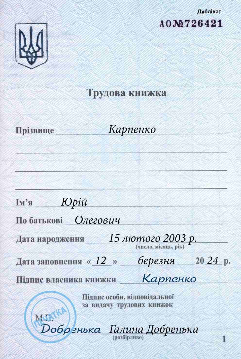 Дублікат трудової книжки: порядок і зразок оформлення