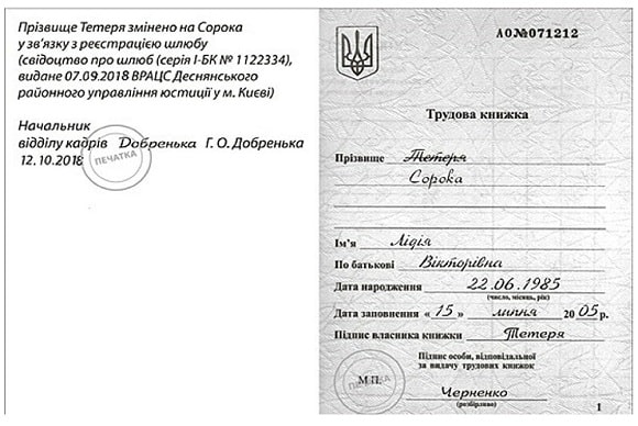 Зміна прізвища працівника