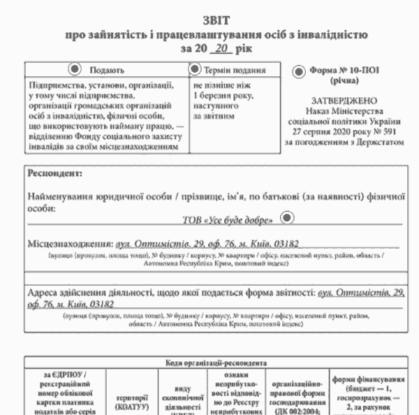 Приклад заповненого звіту № 10-ПОІ