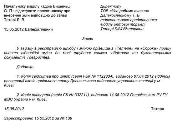 Зміна прізвища в трудовій книжці та інших облікових документах