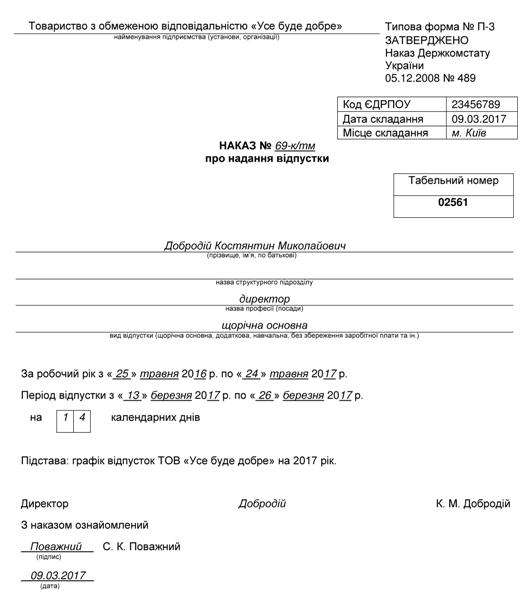 Хто підписує наказ про відпустку директора