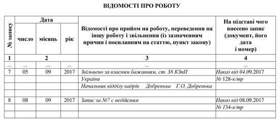 Запис у трудовій книжці про недійсність запису