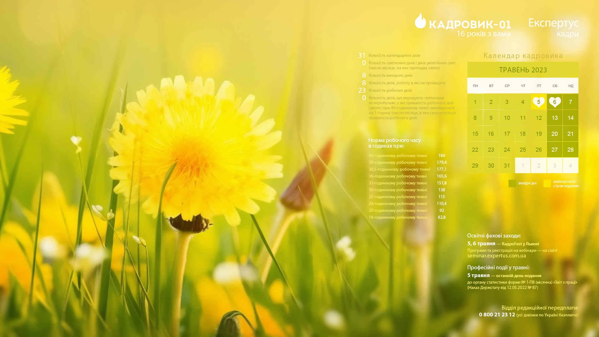 Виробничий календар кадровика на травень 2023