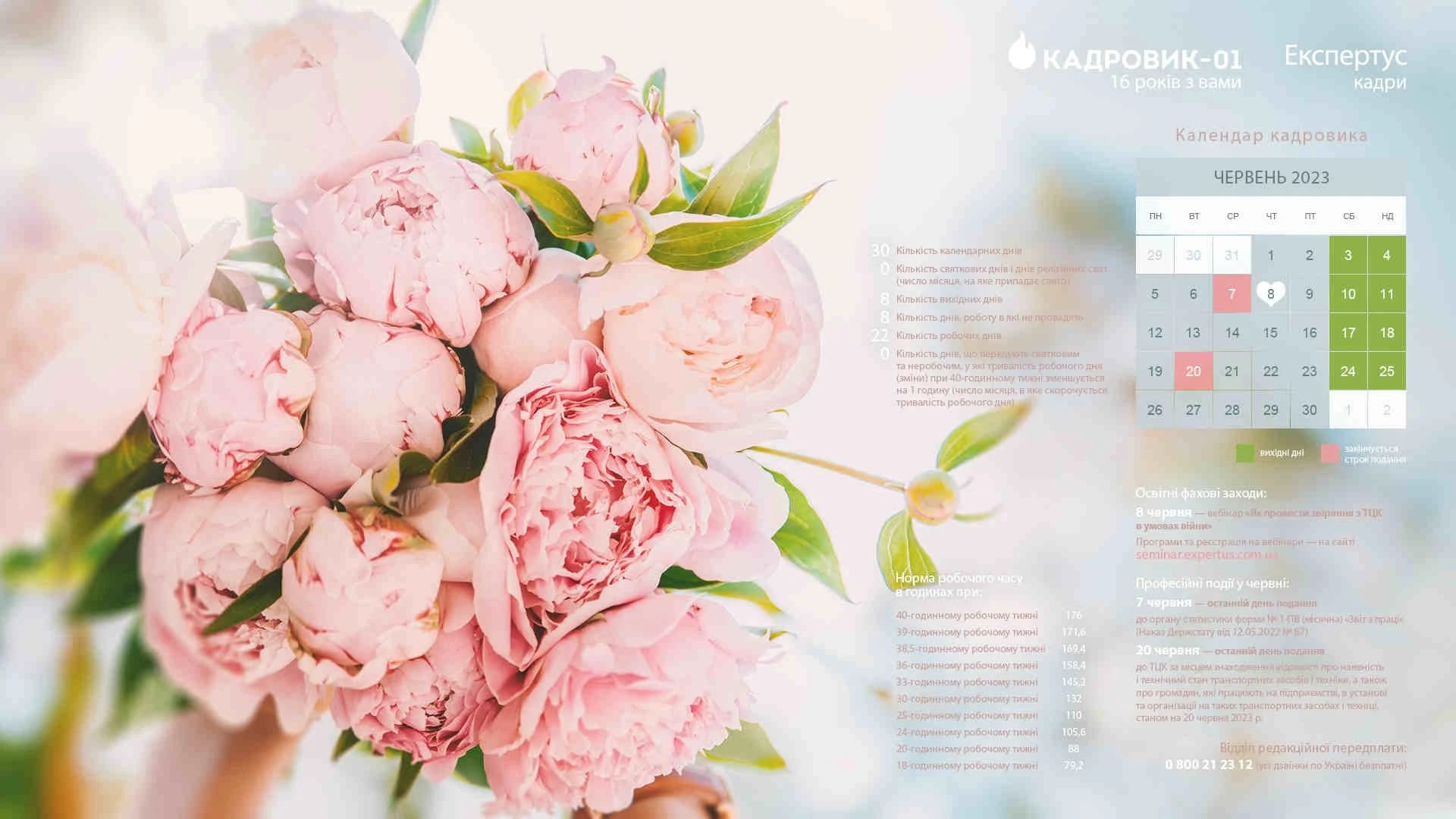 Виробничий календар кадровика на червень 2023