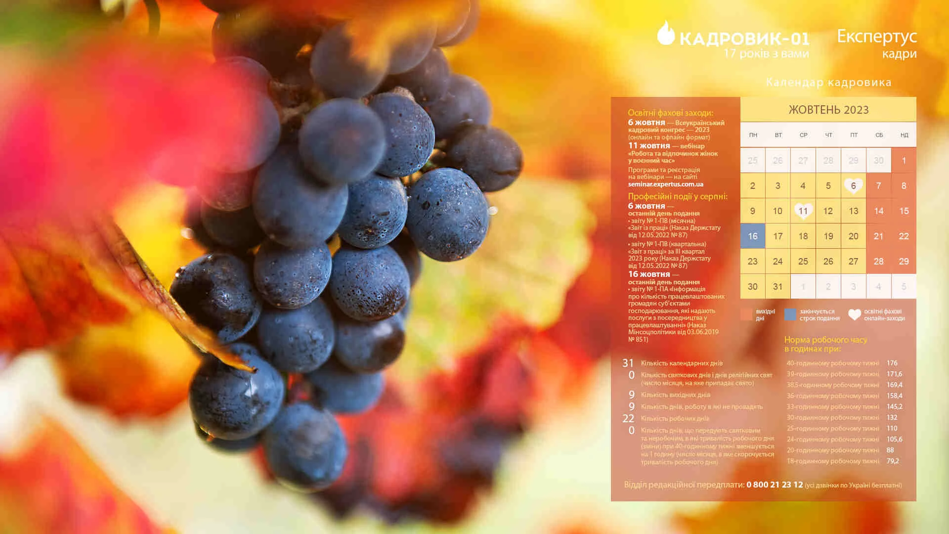 Виробничий календар на жовтень 2023