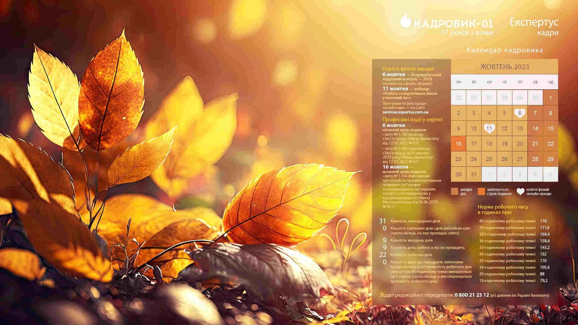 Виробничий календар на жовтень 2023