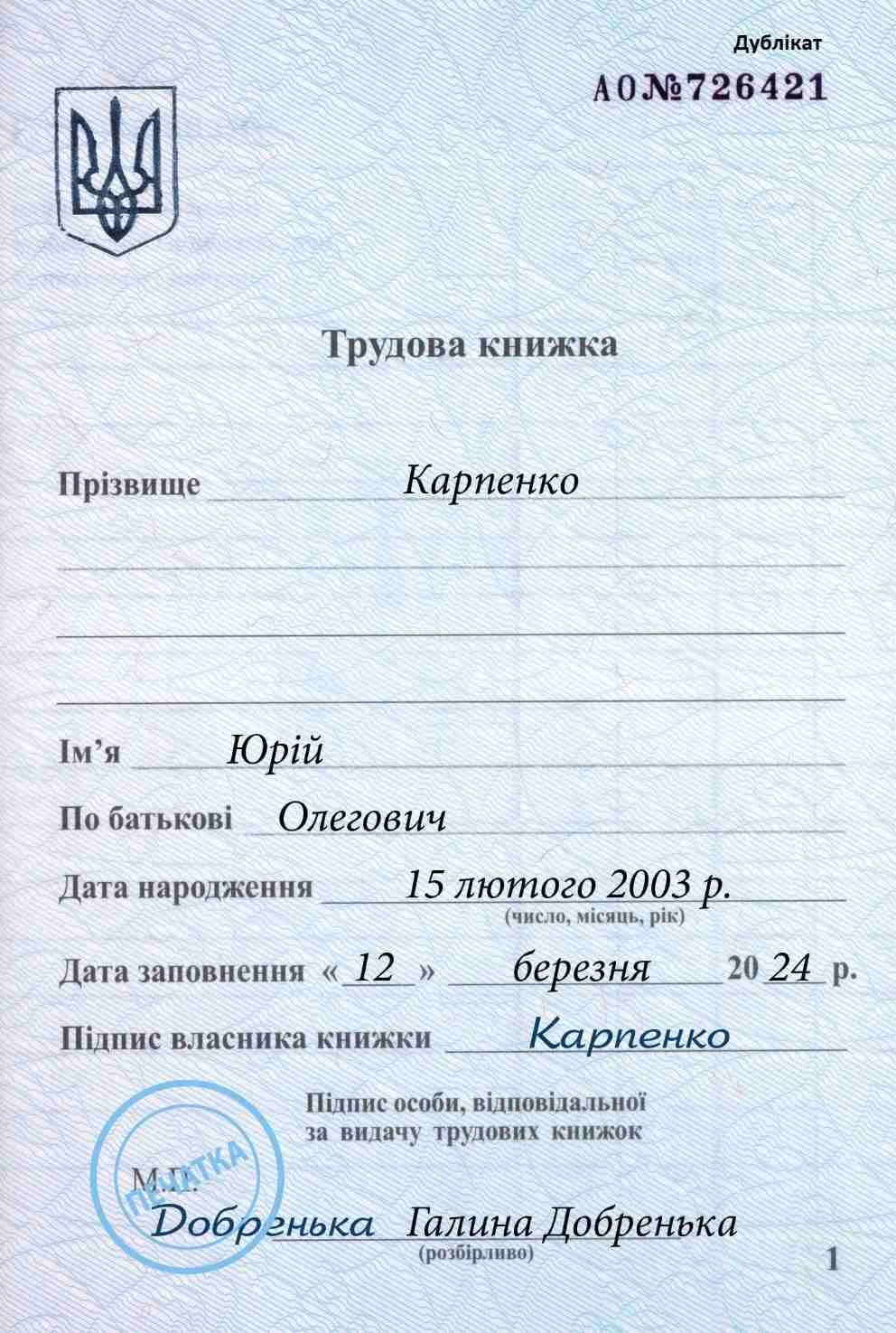 Дублікат трудової книжки: порядок і зразок оформлення