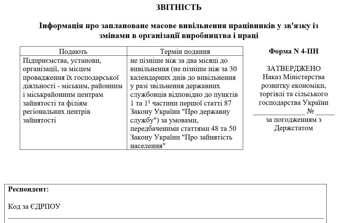 Бланк Форми № 4-ПН