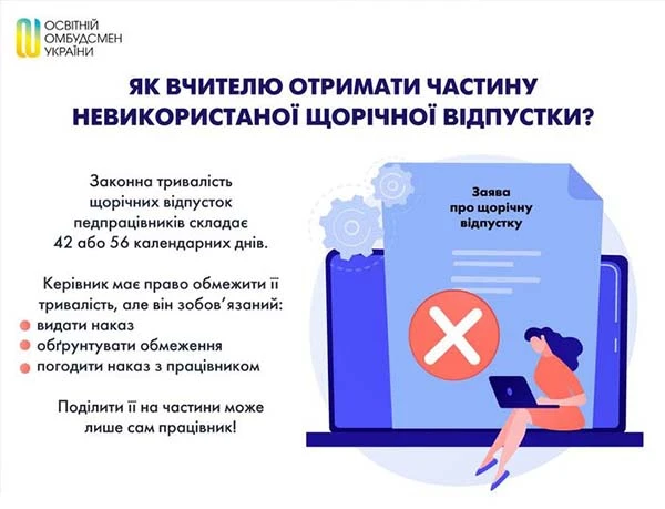 Вчитель може отримати частину невикористаної щорічної відпустки Вчитель може отримати частину невикористаної щорічної відпустки