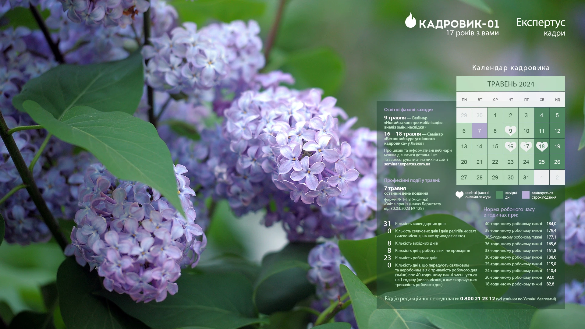 Виробничий календар кадровика на травень 2024