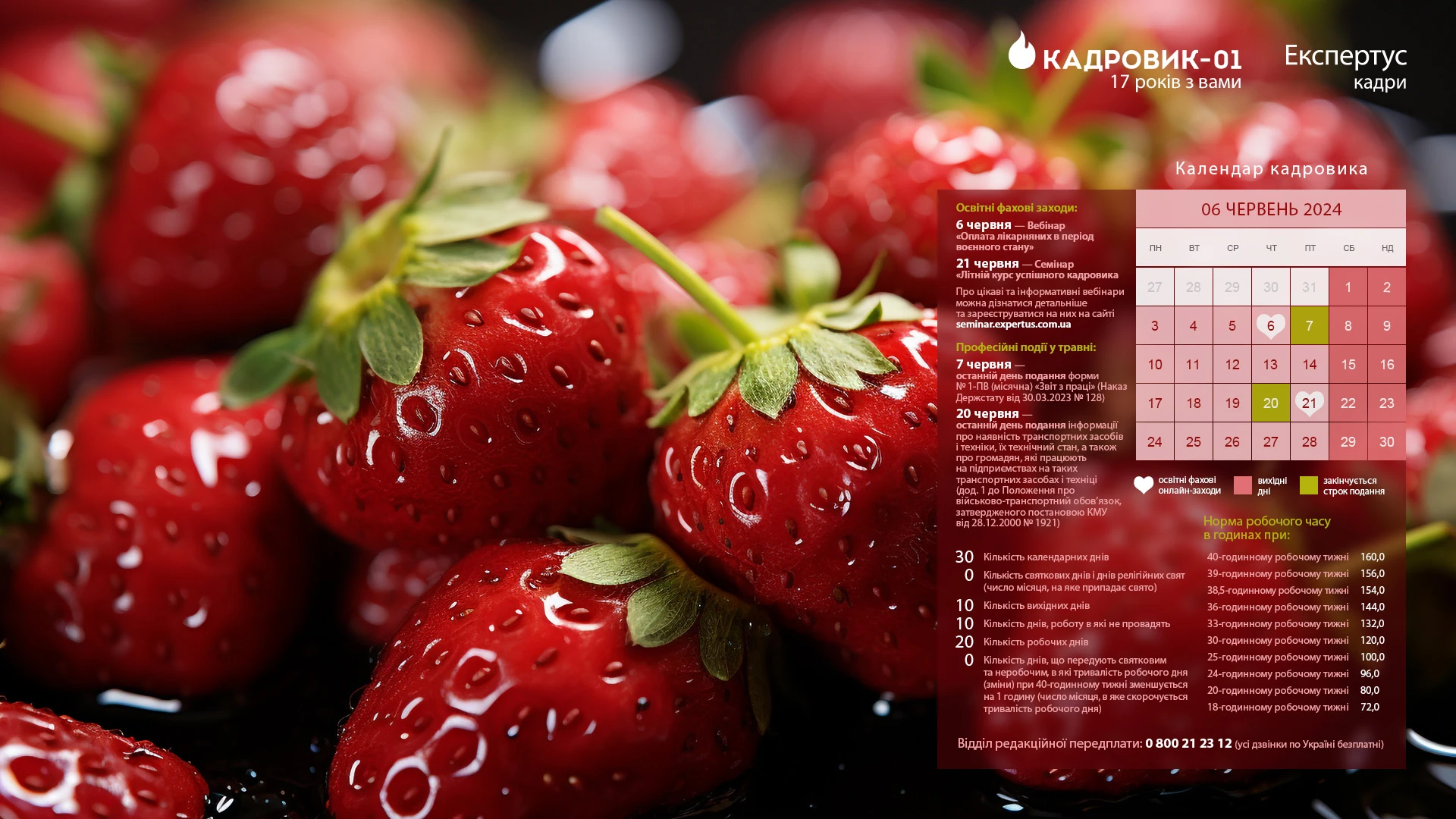 Виробничий календар кадровика на червень 2024