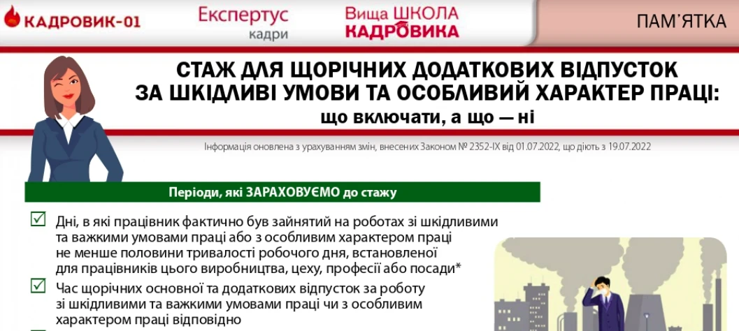 Стаж для додаткової відпустки за роботу у шкідливих умовах: як рахувати час простою