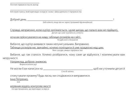 Шаблон відповіді на претензію