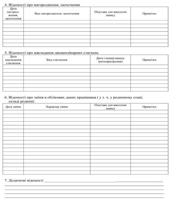 Зразок та особливості заповнення доповнення до особового листка з обліку кадрів